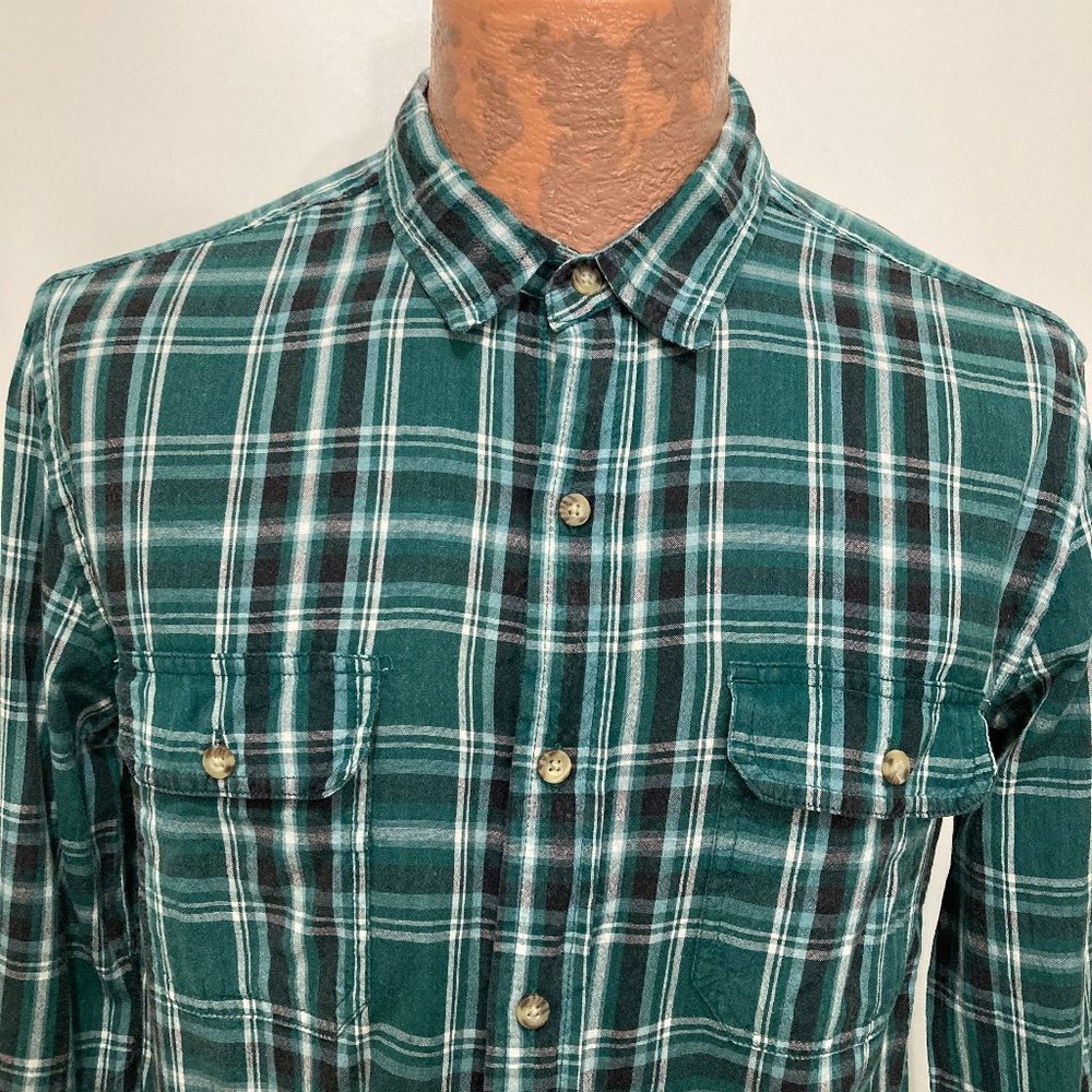 Salt Valley Mens S Green Plaid Long-Sleeve Shirt